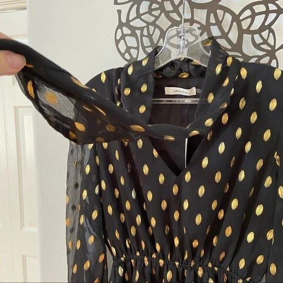 Idem Ditto Chiffon Ruffle Black Gold Dress  L NWT - Picture 10 of 16